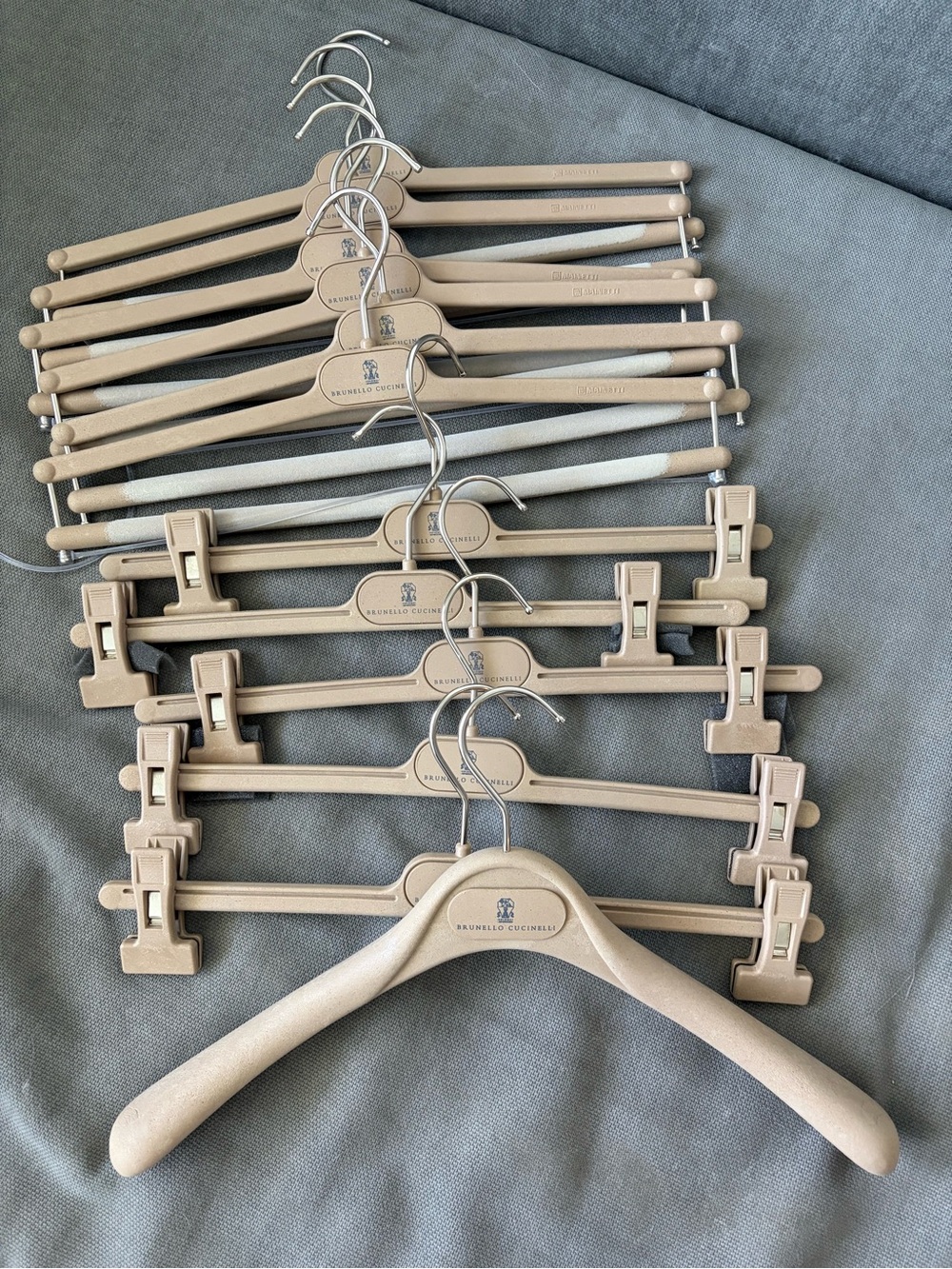 Brunello Cucinelli Sandstone Beige Wooden Hangers with Clips - Set